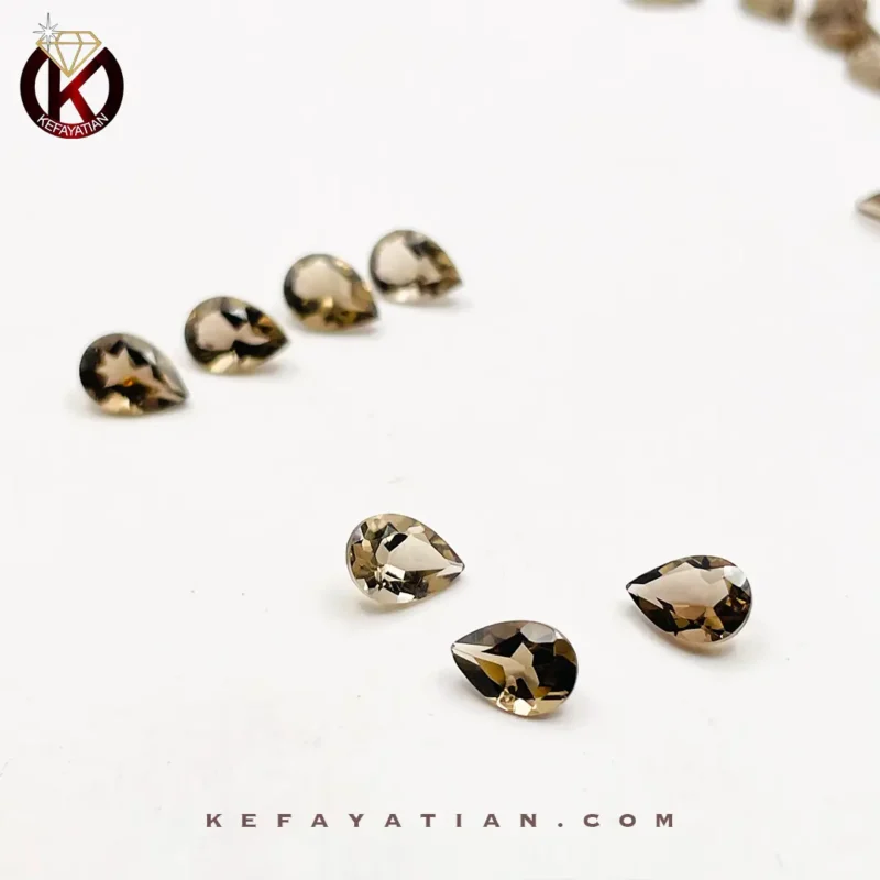 کوارتز دودی تراش pear faceted آبعاد 7*5 mm کیفیت A